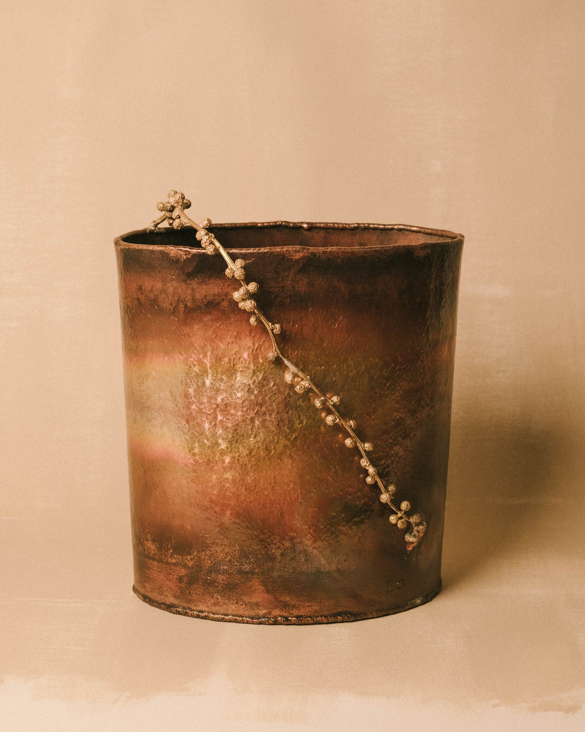 Mimosa Bucket by Yeodong Yun, copper and brass, front view
