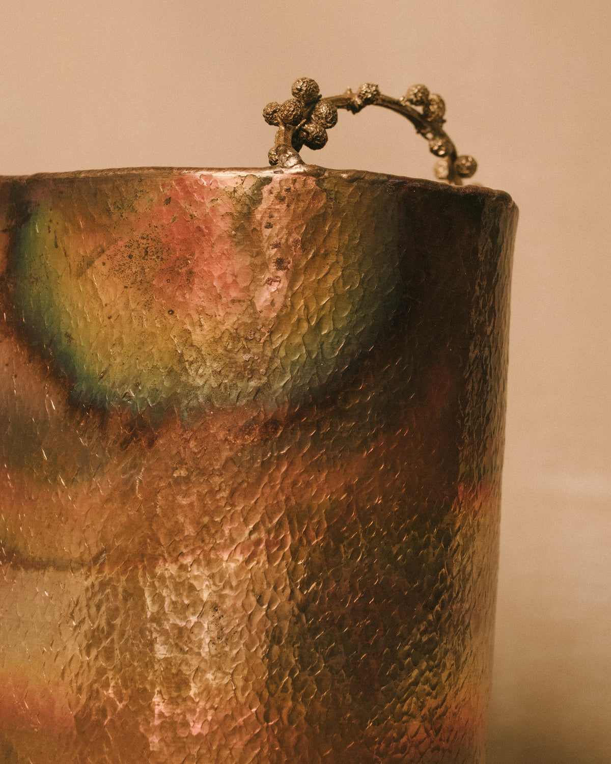 Close-up of brass handle on Yeodong Yun's Mimosa Bucket